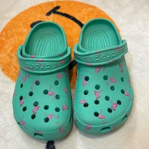 Crocs - flamingos, size 7, gently worn / great condition